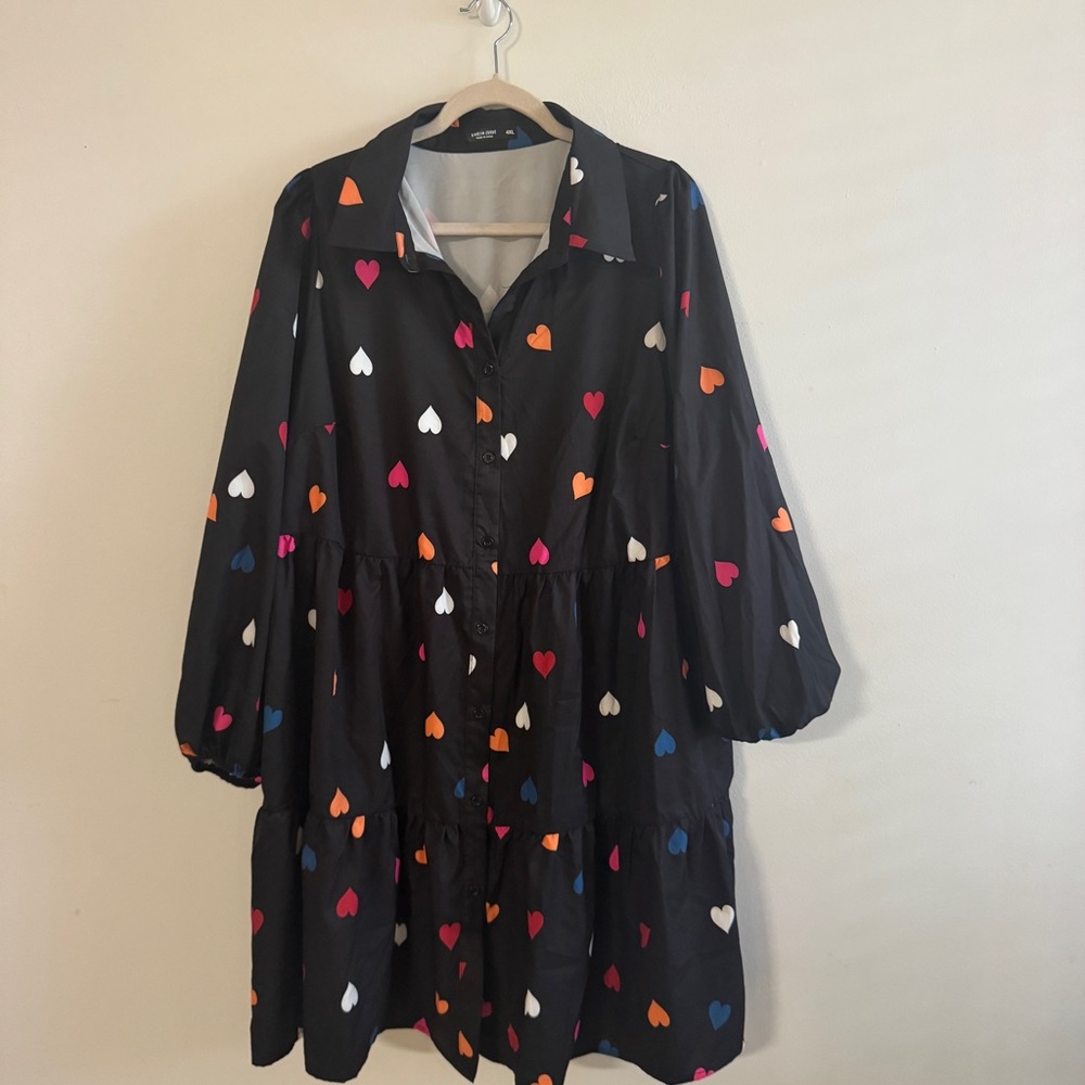 Heart Patterned Black Dress